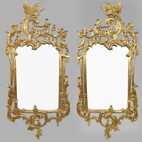 Pair of Carved Chippendale Style Giltwood Mirrors