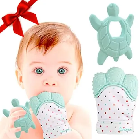 Liname 2 Pack Deluxe Teething Set Includes Teething Mitten for Babies & Teething Toy - Safe