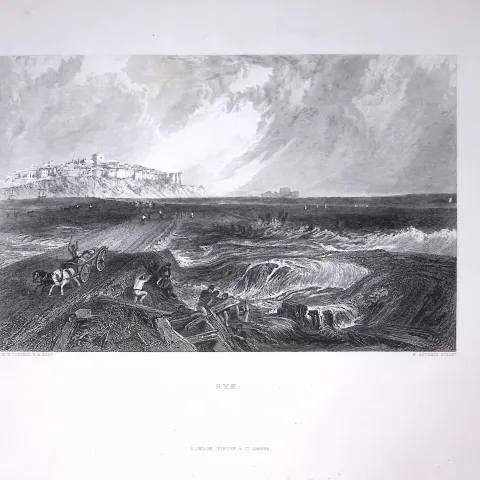 J.M.W Turner View of Rye Sussex Large Antique Steel Engraving-46-TR