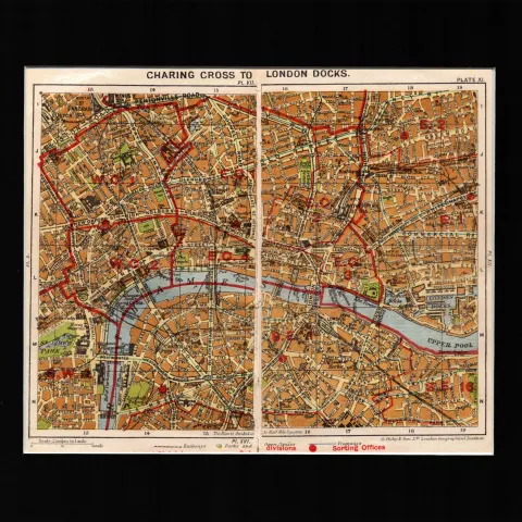 London District Charing Cross & London Docks Mounted Antique Map.