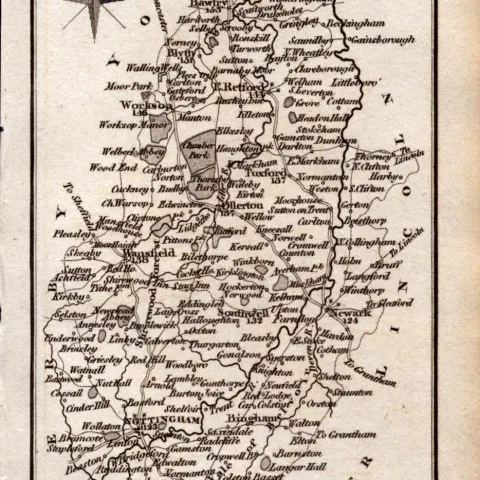 Nottinghamshire Antique Copper Engraved George IV Map by Sidney Hall.
