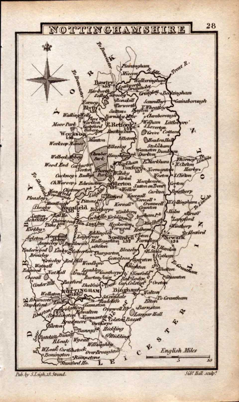 Nottinghamshire Antique Copper Engraved George IV Map by Sidney Hall.