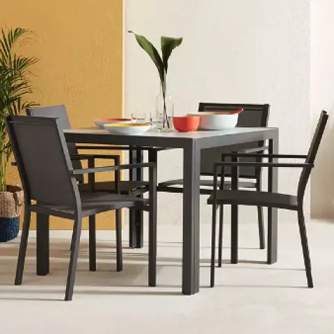 Item Description  -  John Lewis
Miami Ceramic-Effect Glass Top Garden Dining Table, 95cm, Grey  -  S