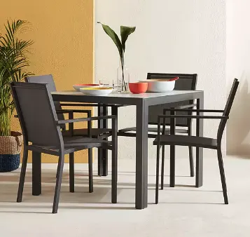 Item Description  -  John Lewis
Miami Ceramic-Effect Glass Top Garden Dining Table, 95cm, Grey  -  S