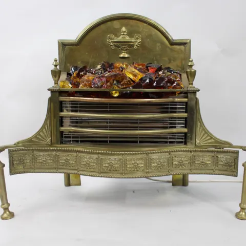 Large Vintage Brass Adam Style Electric Fire Grate with Glass Coals