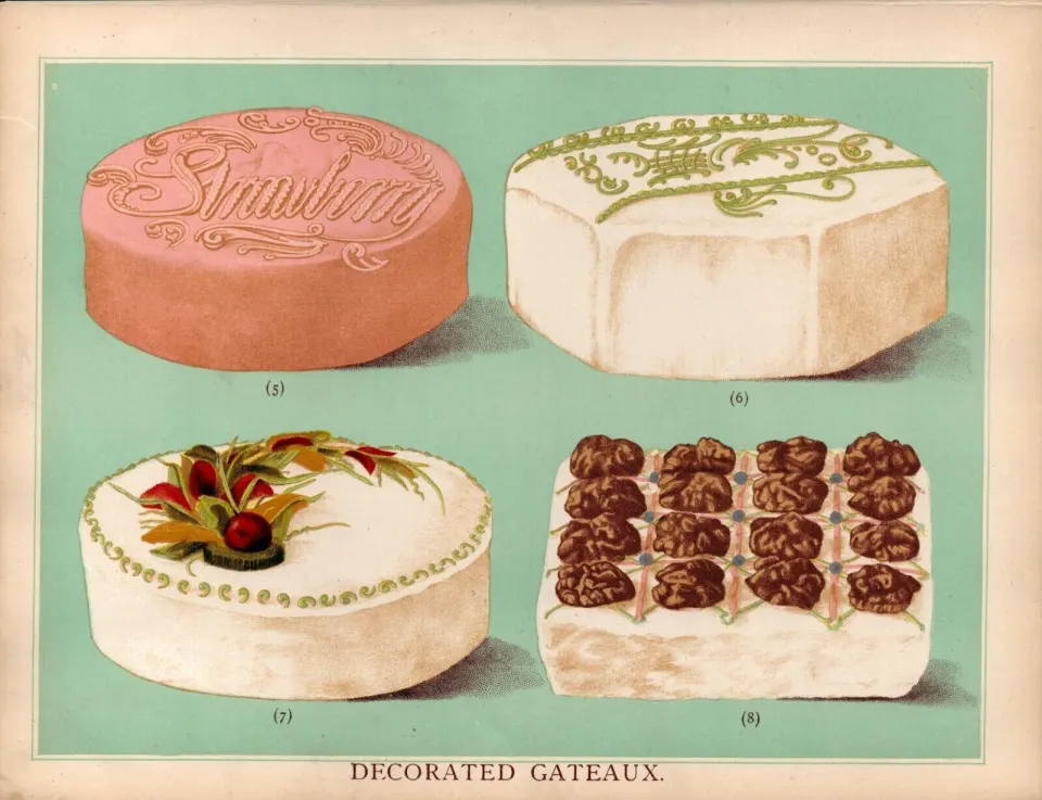 Gateaux Cakes 3 T Percy Lewis AG Bromley Antique Chromolithograph Print