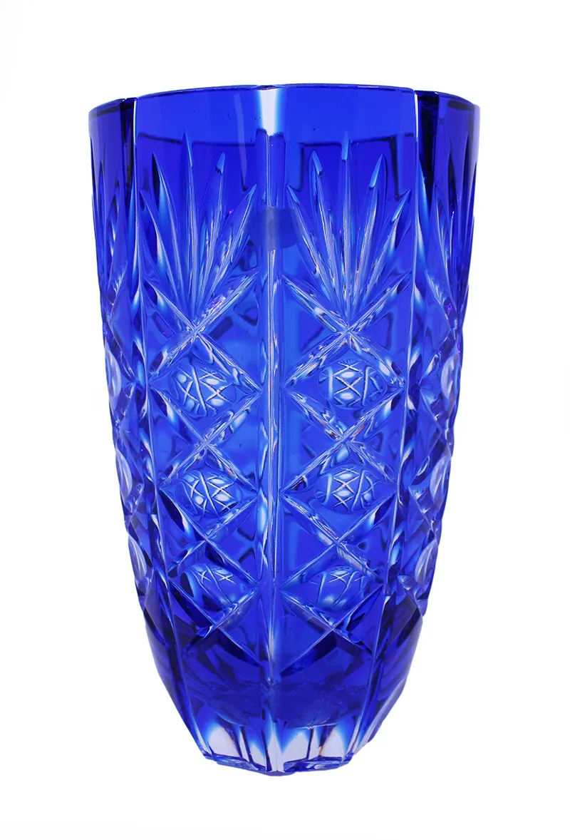 English Vintage Blue Overlay CrystalVase