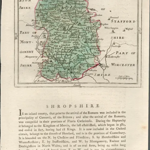 Shropshire Antique c1783 F Grose Copper Coloured George III Map.