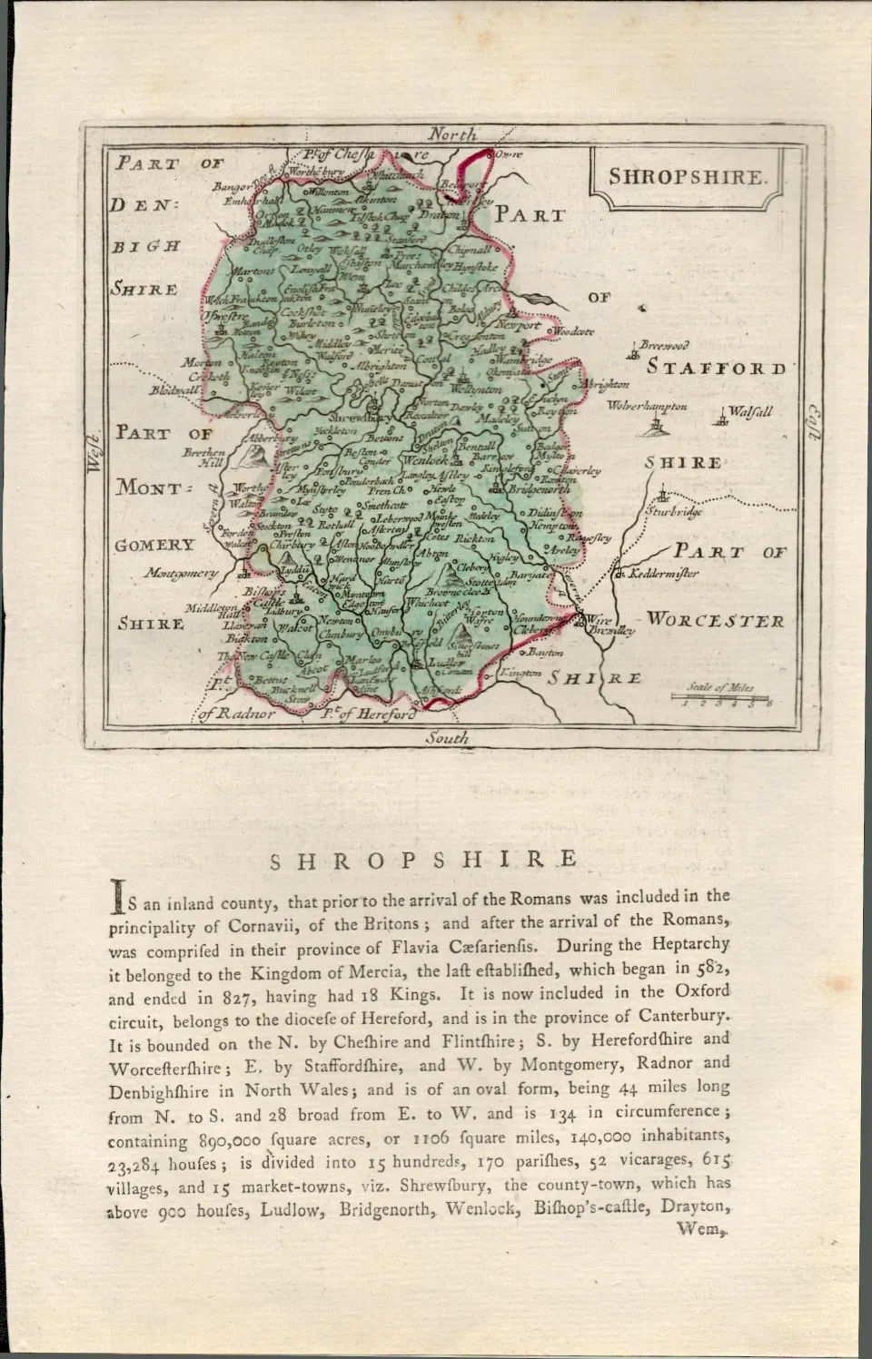 Shropshire Antique c1783 F Grose Copper Coloured George III Map.