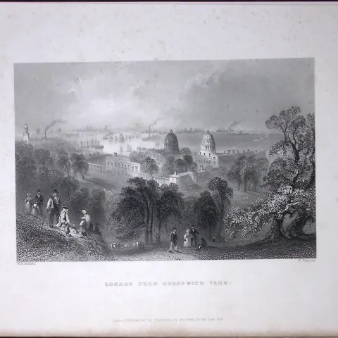 London From Greenwich Park WH Bartlett 183 Years-Old Antique Steel Engraving-2
