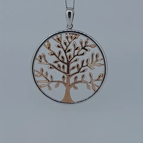 Silver and Rose Gold Plated, Tree of Life Pendant and Chain