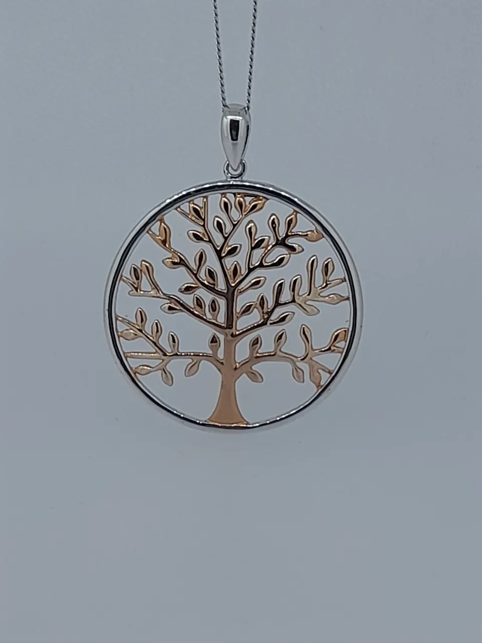Silver and Rose Gold Plated, Tree of Life Pendant and Chain