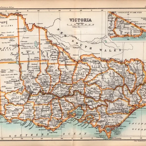 Victoria  Australia Double Sided Antique 1896 Map.