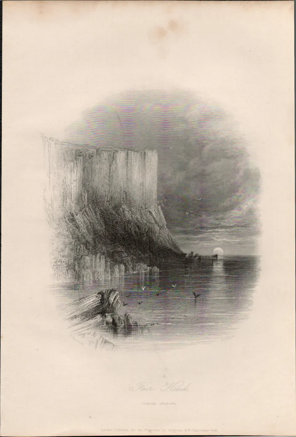 Fair Head Cliff Co Antrim 1837-38 Victorian Antique Engraving.