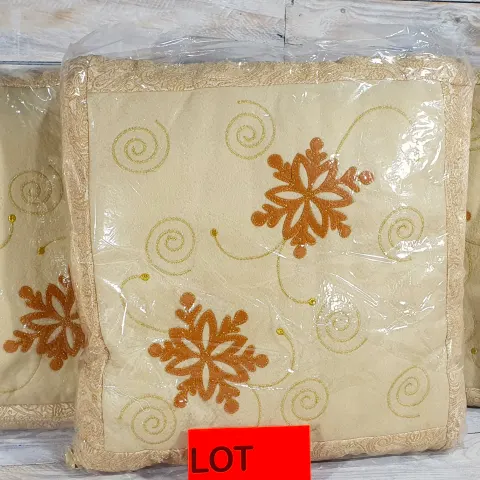 3 x Gold and Ivory fabric cushions. 37cm x 37cm RRp 44.99