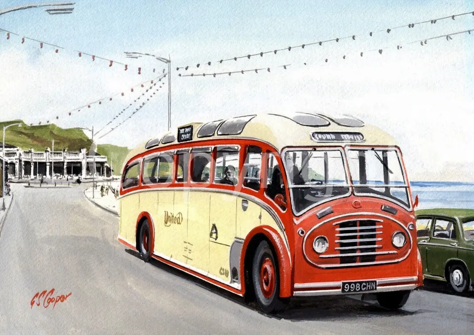 Scarborough 1950's Sea Front Bus Service Nostalgic Memories Metal Wall Art