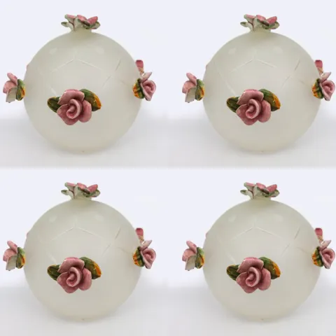 4 x Vintage Glass Lampshade with Porcelain Flowers