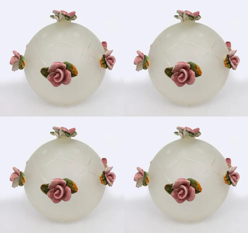 4 x Vintage Glass Lampshade with Porcelain Flowers