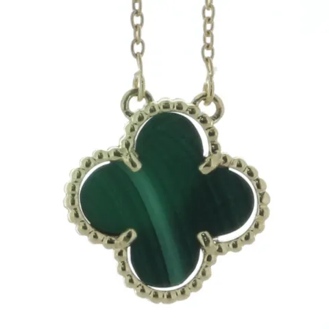 9ct Yellow Alhambra Clover Leaf Malachite Pendant And Chain 3.48 Carats