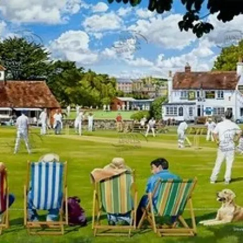 British Summer Rural Village Cricket Match The Locals In Action Metal Wall Art