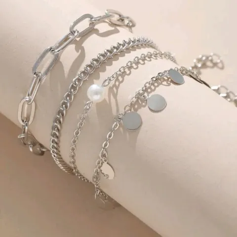 NEW! 4 Piece Random Disc & Faux Pearl Bracelet