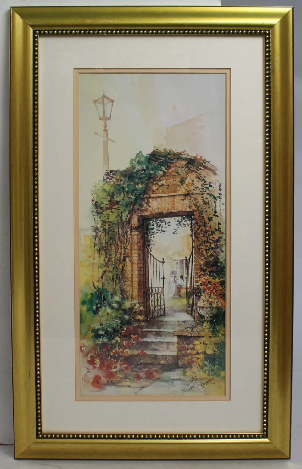 "Garden Gossip" Print Set in Gilt Frame