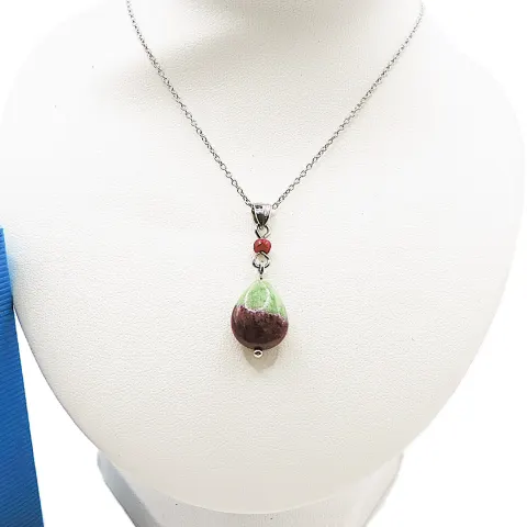 Sterling Silver Ruby Zoisite Pendant Necklace New With Gift Pouch