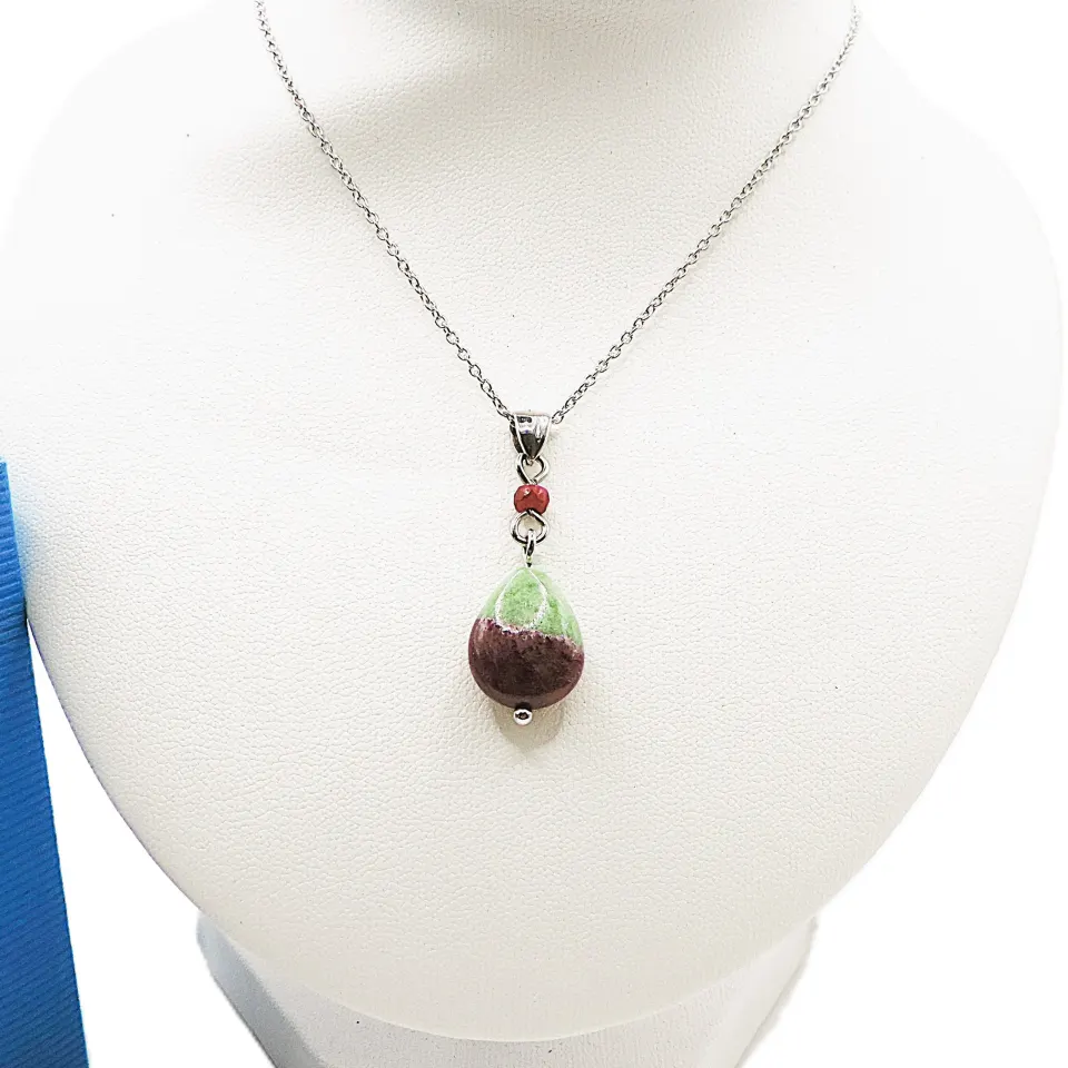Sterling Silver Ruby Zoisite Pendant Necklace New With Gift Pouch