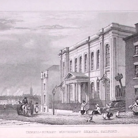 Salford Irwell Street Methodist Chapel Antique 195 Years-Old Steel-Engraving-2