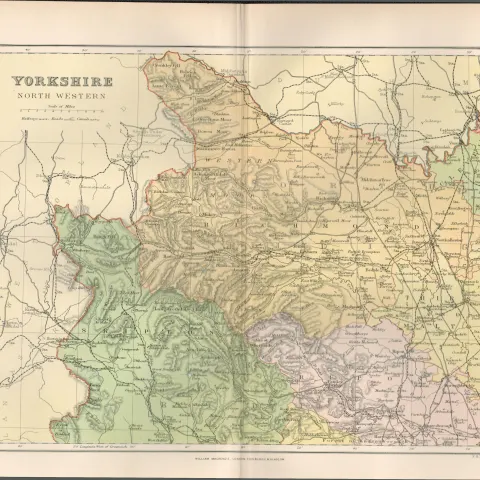 Yorkshire North Riding Victorian 1894 Coloured Antique Map.