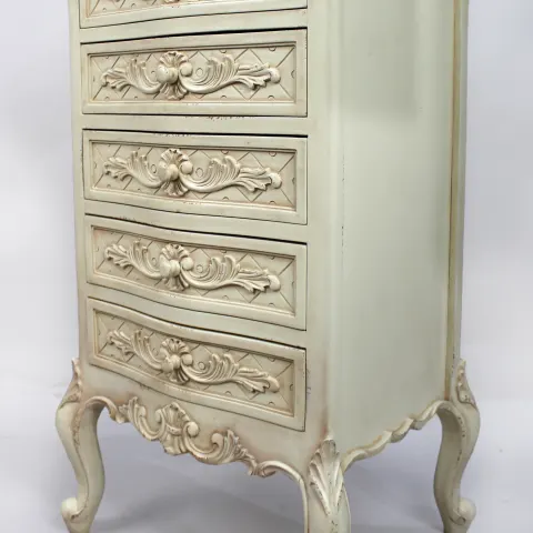 Carved Painted Cream Chest of Drawers
