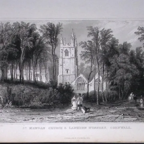 Cornwall St Mawgan Church & Nunnery Antique 193 Years-Old Steel-Engraving-6
