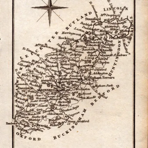 Northamptonshire Antique Copper Engraved George IV Map by Sidney Hall.
