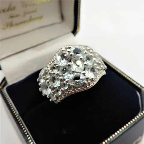 Sterling Silver Aquamarine Marine Cluster Ring 4cts New with Gift Pouch