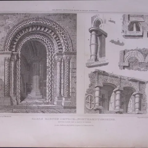 Earls Barton Church Northampton 190 Years-Old John Britton Antique Steel Engraving-189