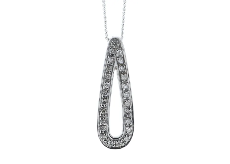 9ct White Gold Fancy Cluster Teardrop Shape Diamond Pendant 0.12