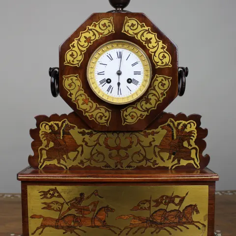 Antique 19th-Century Brass Inlaid Mantel Clock