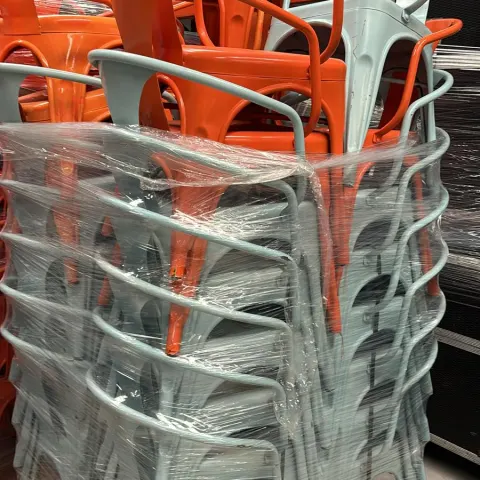 25 x Sky Blue Torex Metal Armed Chairs 8 x Orange