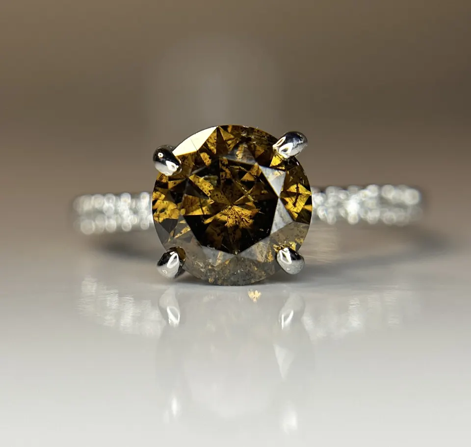 Beautiful 1.86ct Untreated Natural Champagne Solitaire Diamond & 18k Gold