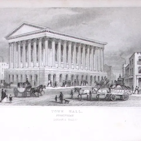 Birmingham Town Hall Dugdale & Archer Antique 180 Years-Old Copper Plate Print-50