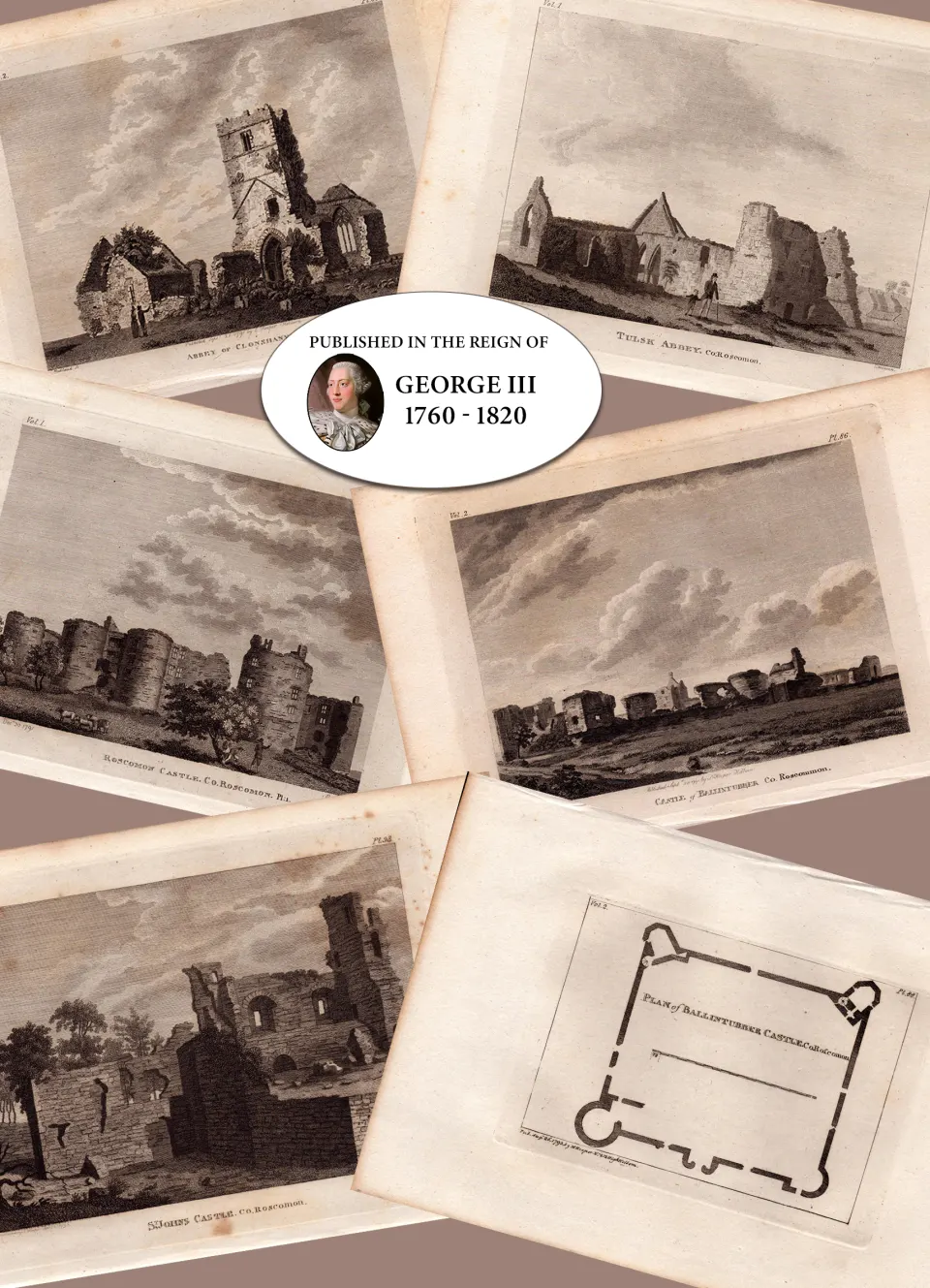 Roscommon Ireland Job-Lot of 18 Grose 1792-1797 Antique Copper Block Engravings.