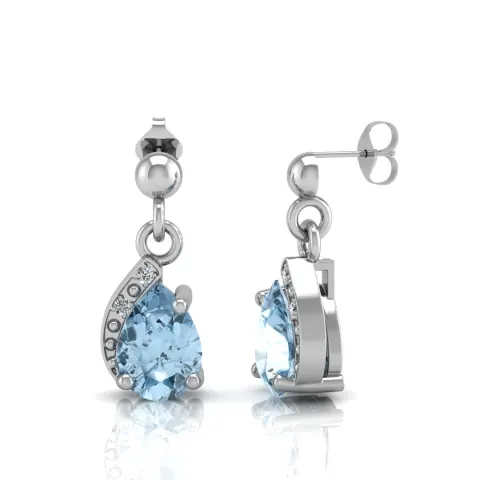 9ct White Gold Diamond And Blue Topaz Earring 0.01