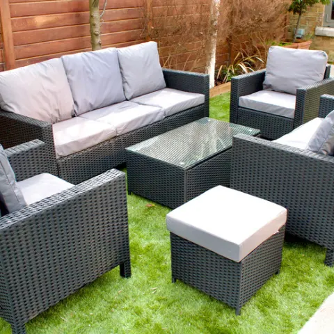 Free Delivery - Job lot of 5x 8-Seater Greenwich Rattan Chair & Sofa Garden Furniture Set - Black