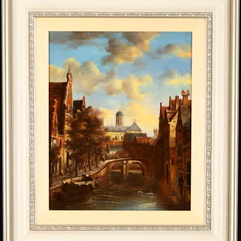 Fine Original Oil on Panel Dutch Street Scene