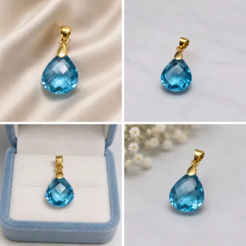 Natural Blue Topaz Pear-Shaped Pendant