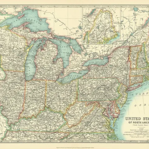 United States New York Washington Ohio Virginia Large Antique Map.