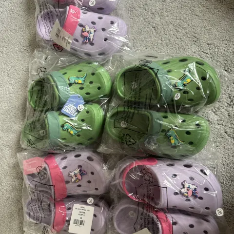 Unicorn and Dino Croc Like Kids Shoes Size Twenty Six. 5 Pairs