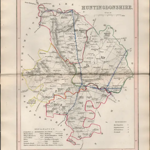 Huntingdonshire   1850 Antique Steel Engraved Map Thomas Dugdale.