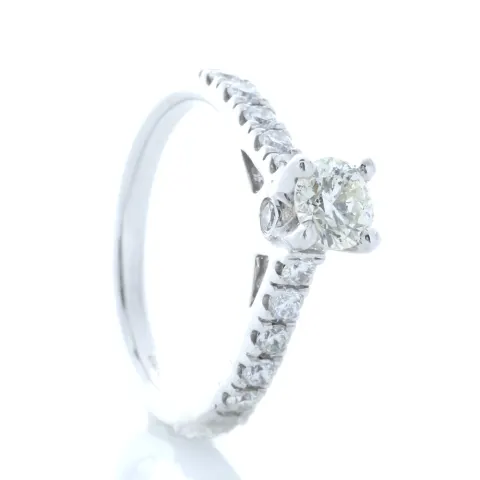 18ct White Gold Single Stone Prong Set With Stone Set Shoulders Diamond Ring (0.51) 0.91 Carats