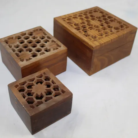 Set of Three Carved Wood Late 20th c. Boxes